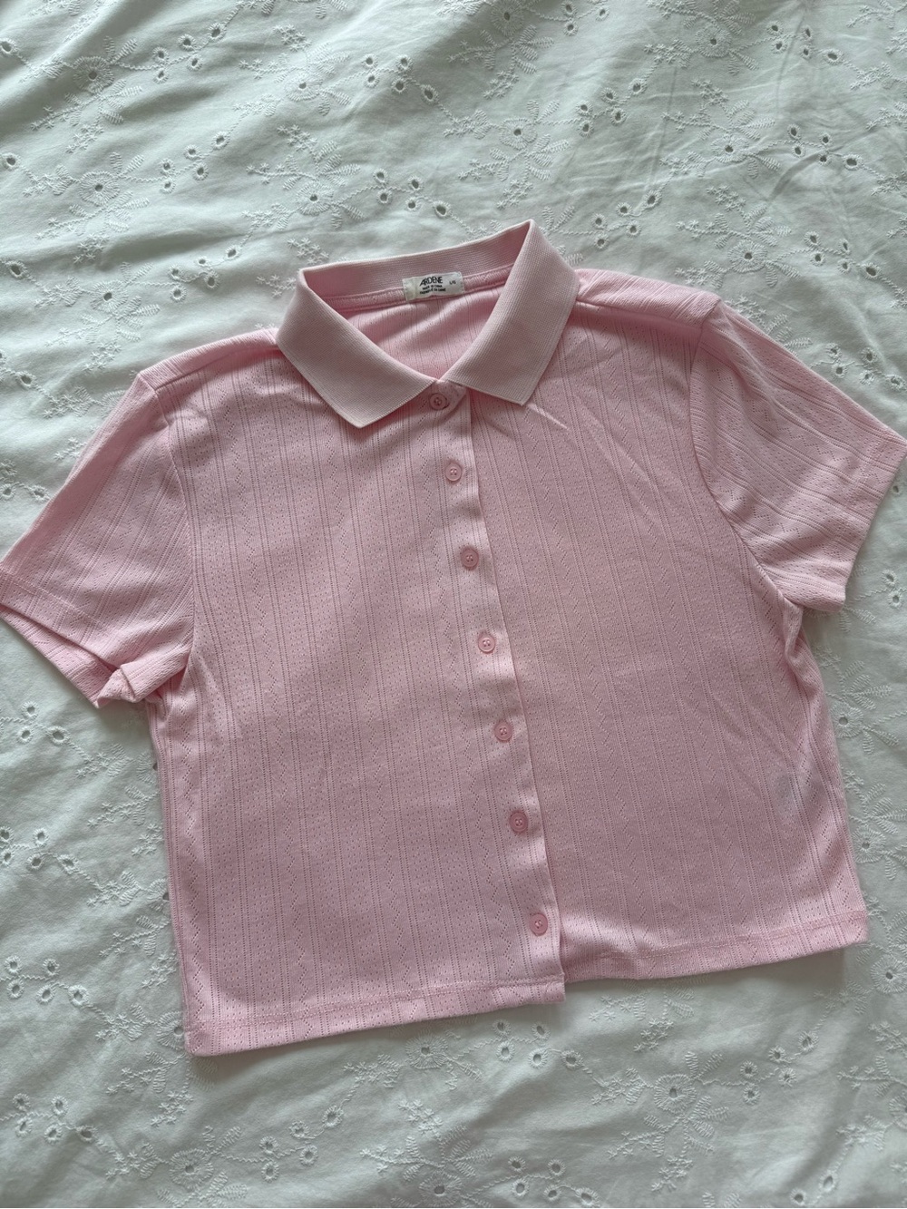 Ardene Light Pink Button-Up Crop Polo Top